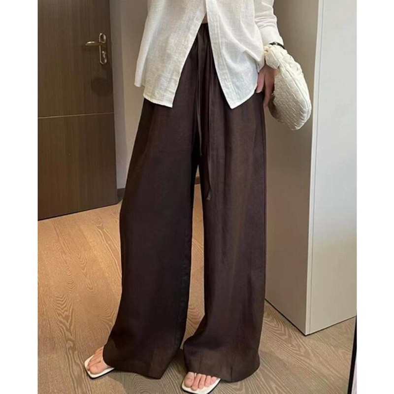 Taille haute coton lin femmes pantalons à jambes larges été mince pantalon décontracté ample mode coréenne solide tout-match pantalon droit