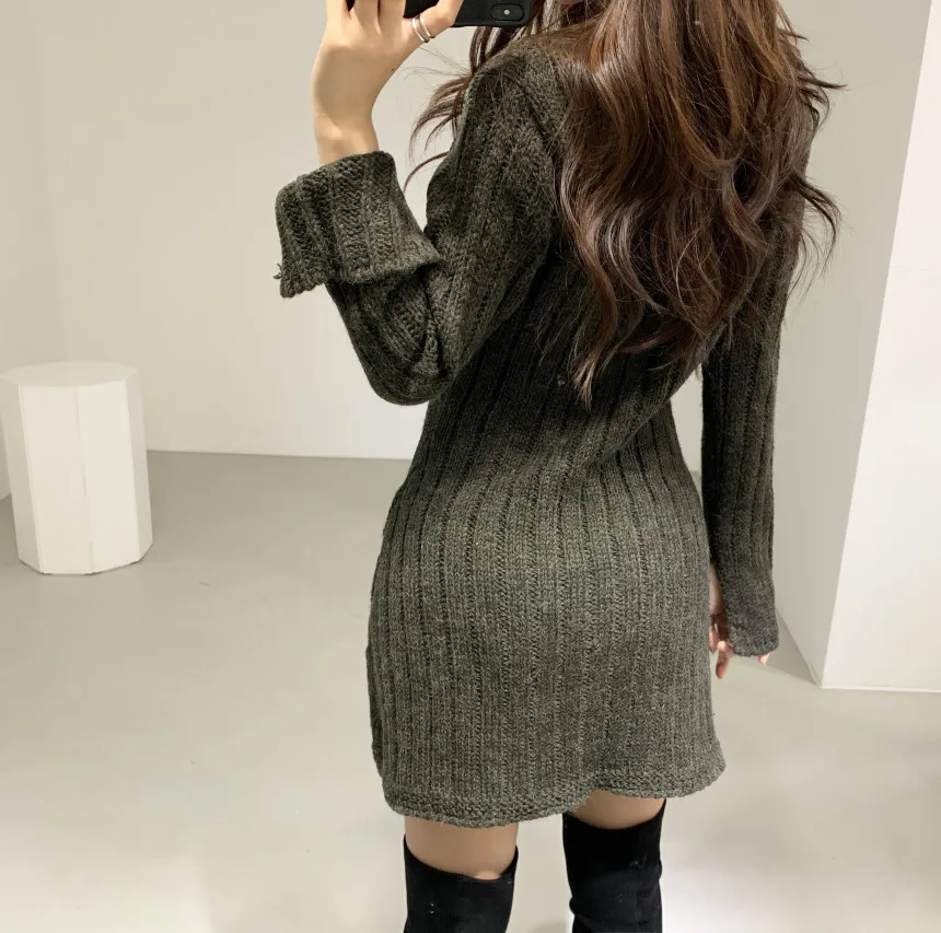Robe pull pour femme, manches longues, tricot torsadé, boutonnée, ajustée, mini-robe, tenue rétro des années 90 pour adolescentes, automne-hiver