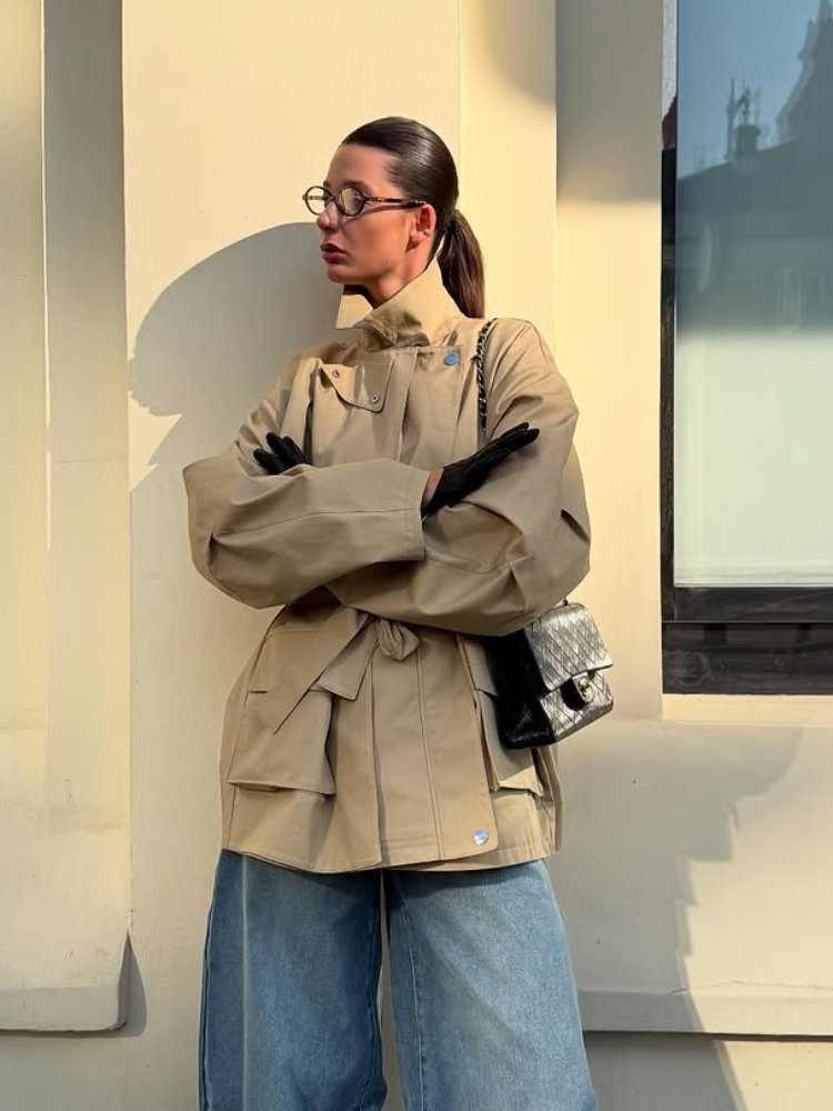 Trench-Coat kaki à simple boutonnage pour femme, élégant, revers, manches longues, poches, coupe-vent, automne, veste de rue quotidienne