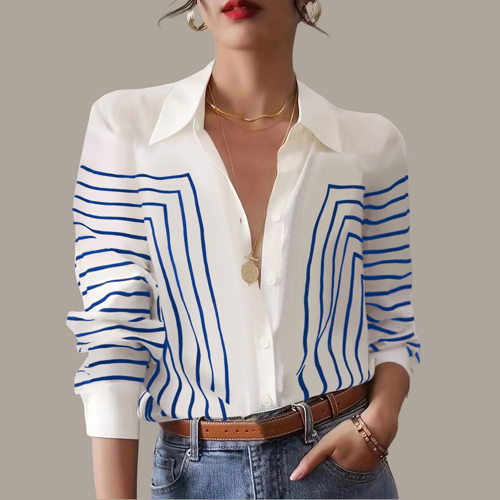 Tunique boutonnée à manches longues pour femmes, chemise en lin de coton à revers, chemisier monochrome vintage, tunique élégante pour le bureau, Harajuku