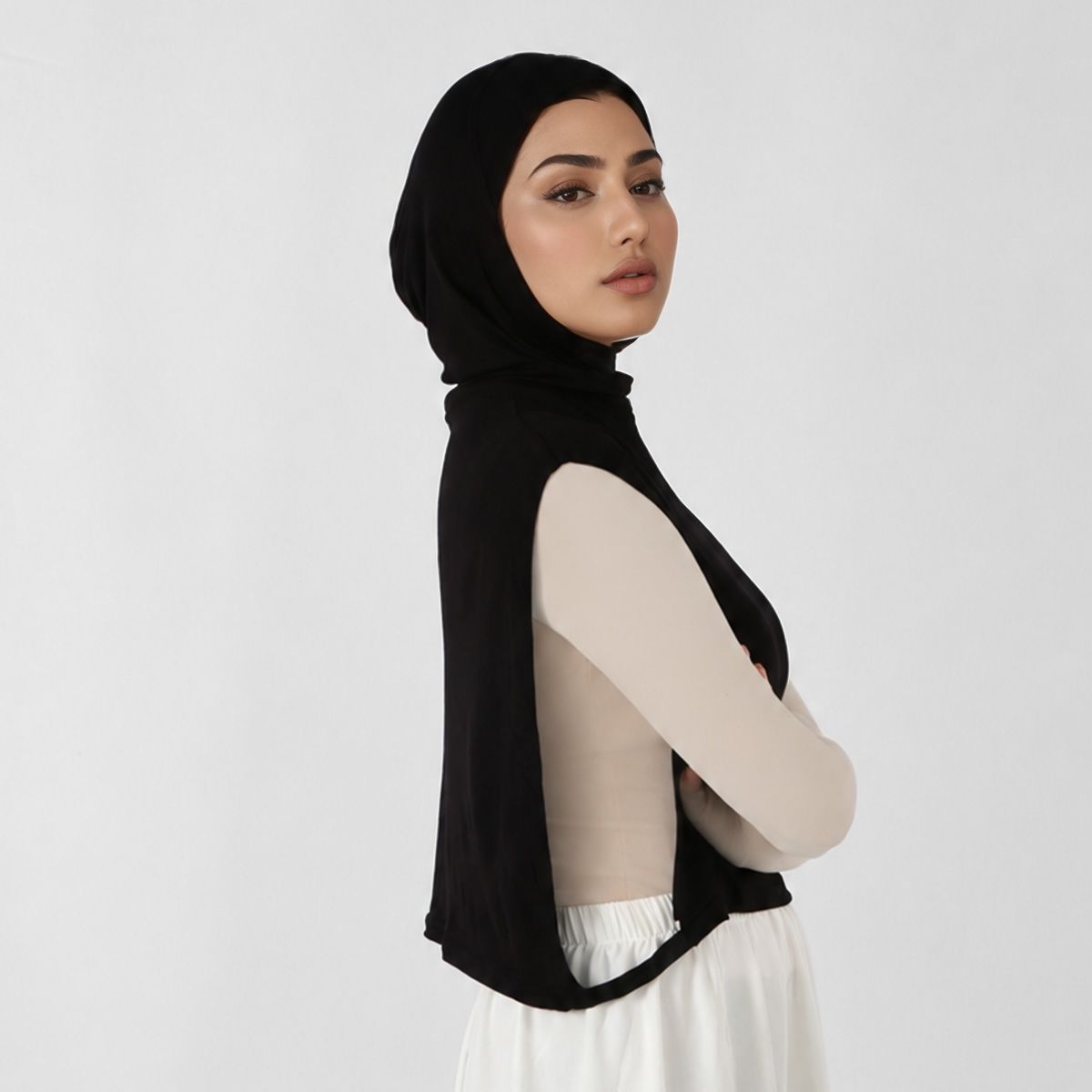 Hijab instantané en jersey musulman avec faux col pour femme, abayas, foulard de sport islamique, turbans, turban en modal, couvre-chef avec col ﻿