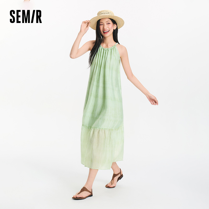 Robe longue Semir pour femme, col halter texturé avec nœud, coupe trapèze, collection été 2026, romantique, fraîche, élégante, douce et confortable pour les vacances