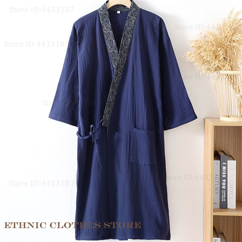 Coton homme Kimono Cardigan longue Robe traditionnelle japonaise Kimono peignoir Robe Yukata Haori ample décontracté vêtements de détente ouvert sur le devant