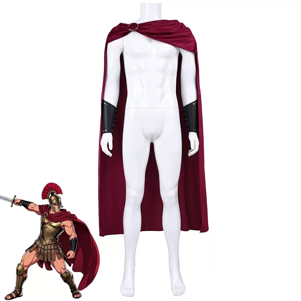 Cape de Chevalier Spartan Romain pour Homme, Costume de Cosplay, Cape Rouge et Marron, Protège-poignets, Tenue de Guerrier Historique pour Halloween et Fêtes Costumées