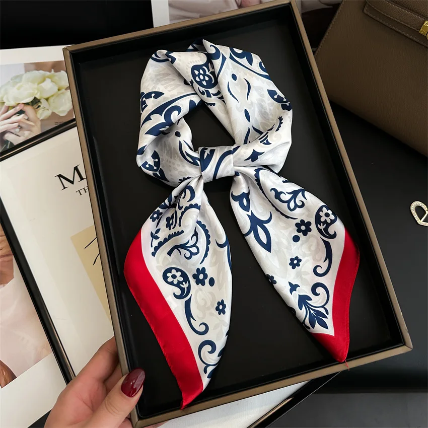 Foulard carré Imitation soie Polyester pour femmes, Foulard, petits bandeaux Hijab, Bandana