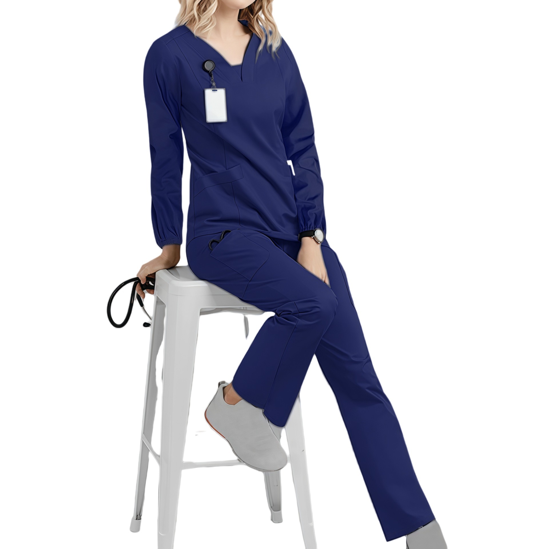 Ensemble de tenues médicales à manches longues pour hommes et femmes, uniformes de travail, pantalon de jogging, accessoires pour infirmières, clinique dentaire, toilettage des animaux, ensemble haut et pantalon de travail