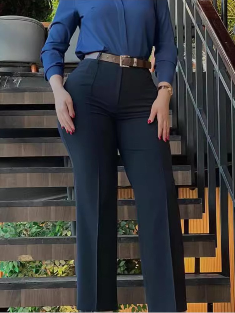 Pantalon femme printemps automne taille haute jambe droite pantalon de travail nouvelle mode solide pantalons longs coupe ajustée pantalon élégant femme