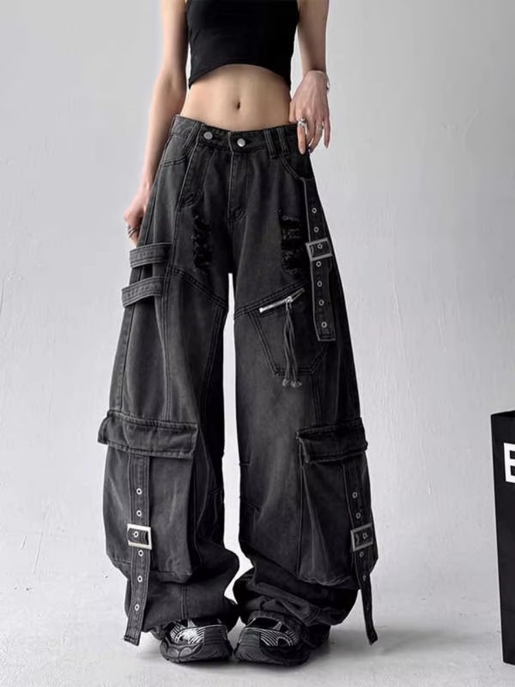 Jean noir femmes Style américain Y2K 90S Vintage taille haute Jean pantalon droit Streetwear décontracté ample jambe large Denim pantalon