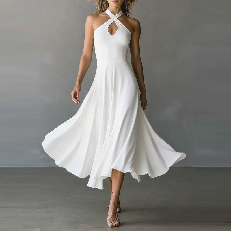 Robe longue élégante sans manches à col halter pour femme, robe de soirée tendance pour femme, nouvelle robe maxi tendance pour l'été