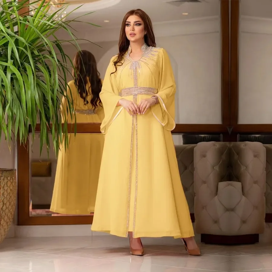 Abaya-Robe Longue Maxi Luxueuse pour Femme Musulmane, Caftan Marocain, Dubaï, Kaftan, Soirée, Eid