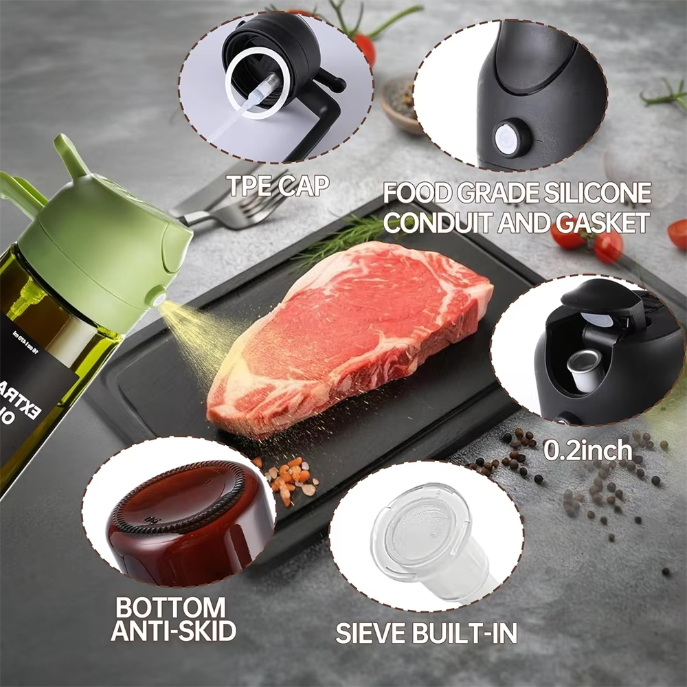 Bouteille pulvérisateur d'huile d'olive, pulvérisateur de cuisine en verre intégré pour pulvériser et verser, 16 onces / 470 ml