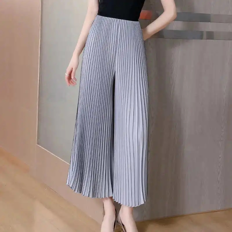 Pantalon à jambes larges pour femmes, ample, Version coréenne, loisirs, plissé, élégant, droit, printemps été, 2025