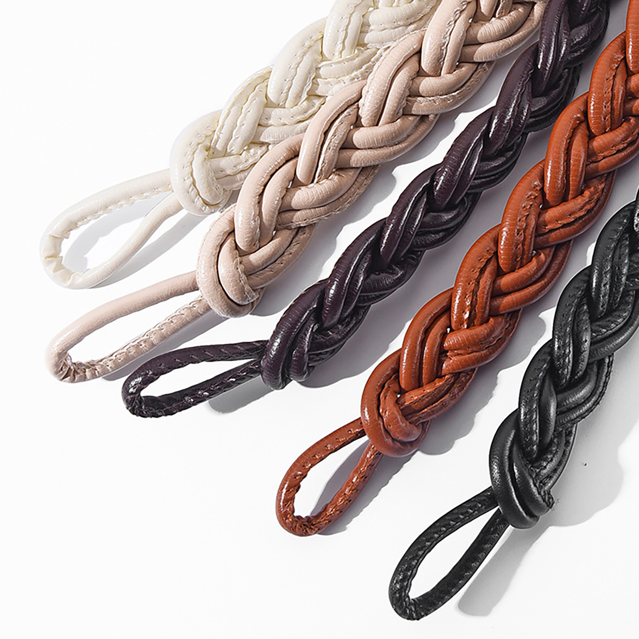 Ceinture longue nouée pour femme, en cuir tressé, fine, pour robe ou manteau, ceinture décorative