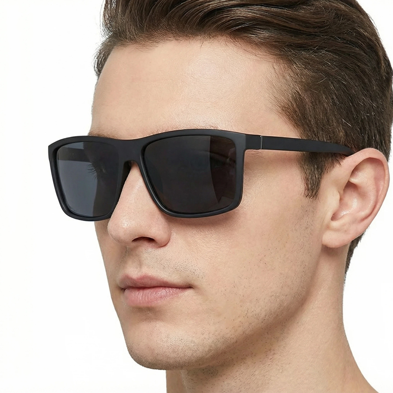 Lunettes de soleil polarisées carrées noires classiques pour hommes, miroir de mode bleu, unisexe, Vintage, Anti-éblouissement, nuances de conduite UV400