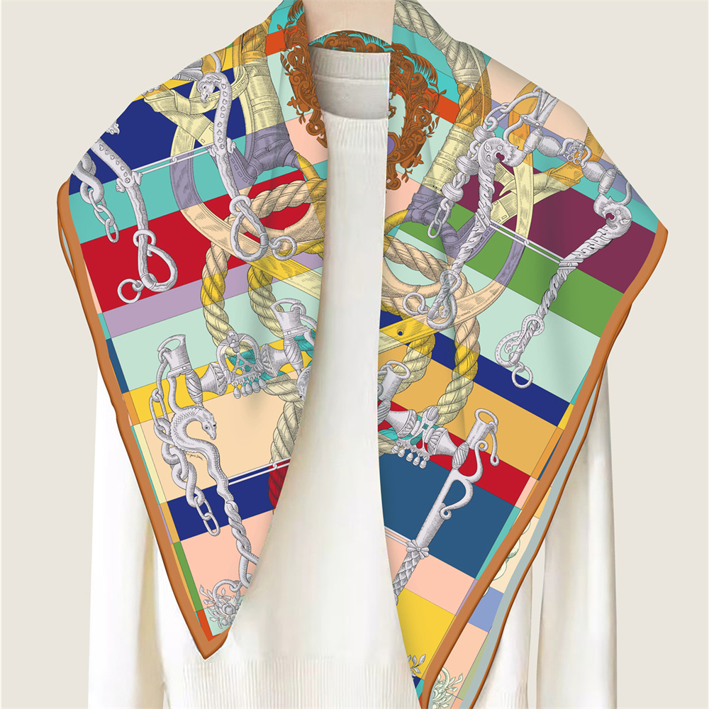 Écharpe sergé imprimée de ULde cheval pour femmes, châles de marque, hijab de conception de luxe, écharpe bouclée carrée, mouchoir de la présidence, mode