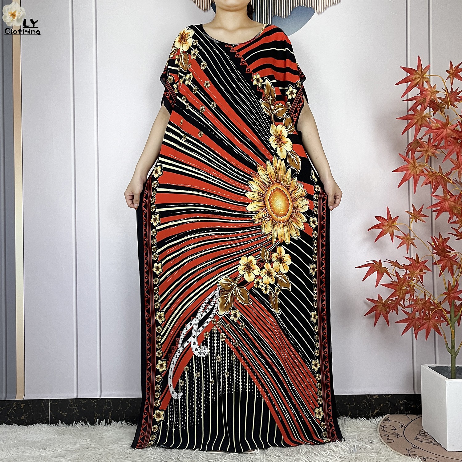 Abaya-Ensemble pour femmes musulmanes, robe africaine, en coton, imprimé floral, dashiki adt, maxi, avec pompon, grande écharpe, nouvelle collection