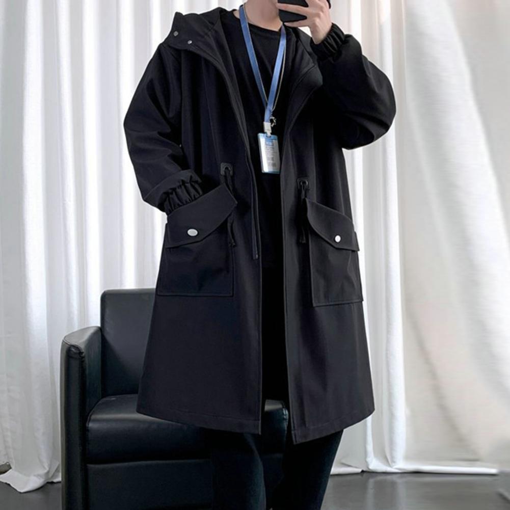 Veste à capuche longue pour homme, manteau décontracté, streetwear japonais, Hip Hop, vert, automne, printemps