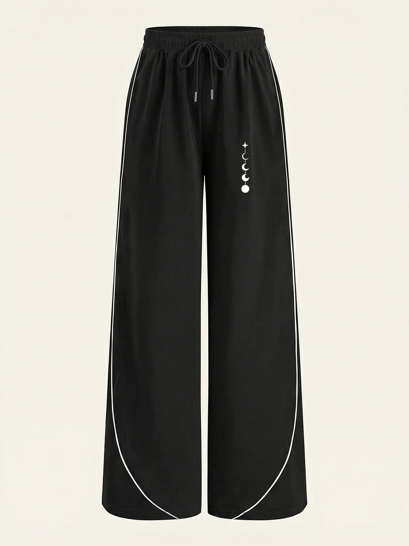 Pantalon décontracté pour femme, un incontournable pour un look tendance, pantalon décontracté d'été à jambe large avec imprimé phases de lune et trajectoire des étoiles, coupe ample avec un tombé fluide, confortable e
