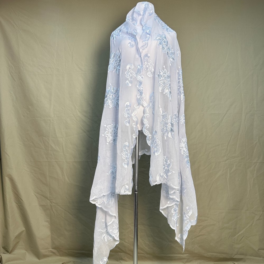 Écharpe Musulmane Blanche de Dubaï, Style Africain, avec Broderie et Cordon, 100% Coton, Grande Écharpe pour Femmes Africaines