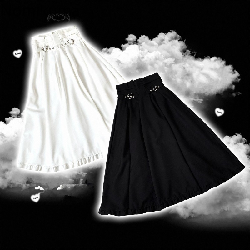 Jupes blanches taille haute pour femmes, tunique japonaise, ligne a, à volants, mode, ample, mignonne, Y2k, 2025