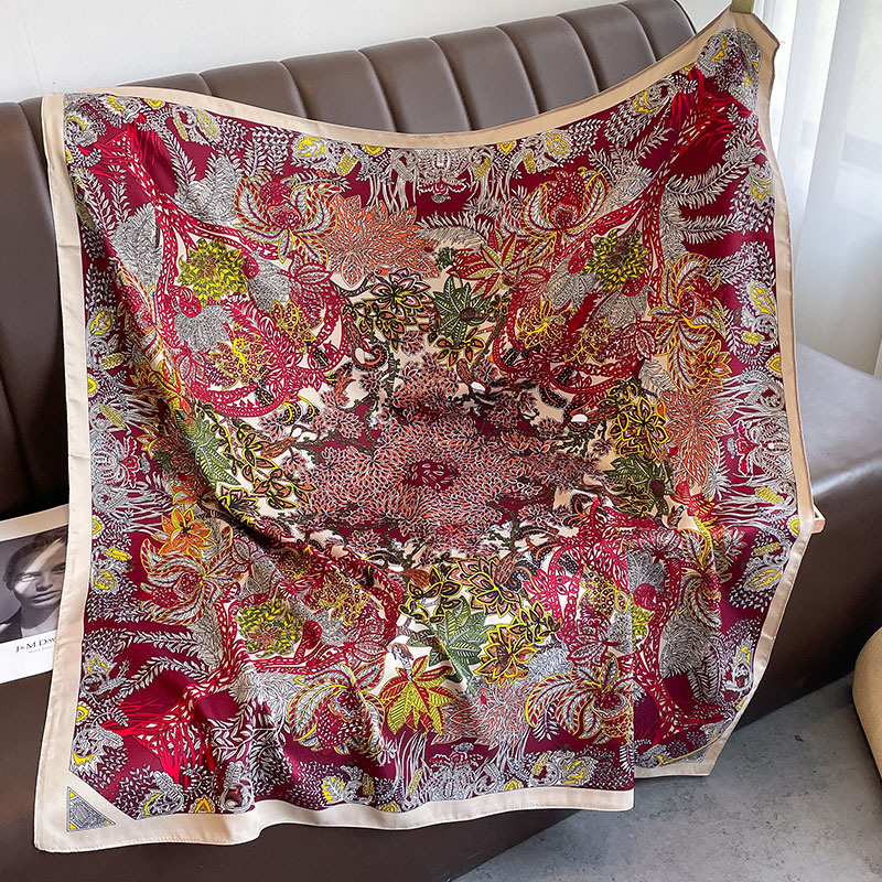 Foulard Carré en Coton Sergé pour Femme, Châle de Tête, Imprimé de Luxe, Hijab, Bandana, Pashmina, 90x90cm