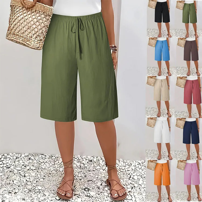 Pantalon cinq-quarts décontracté pour femmes, couleur unie, taille moyenne, vêtements de Style européen et américain pour femmes