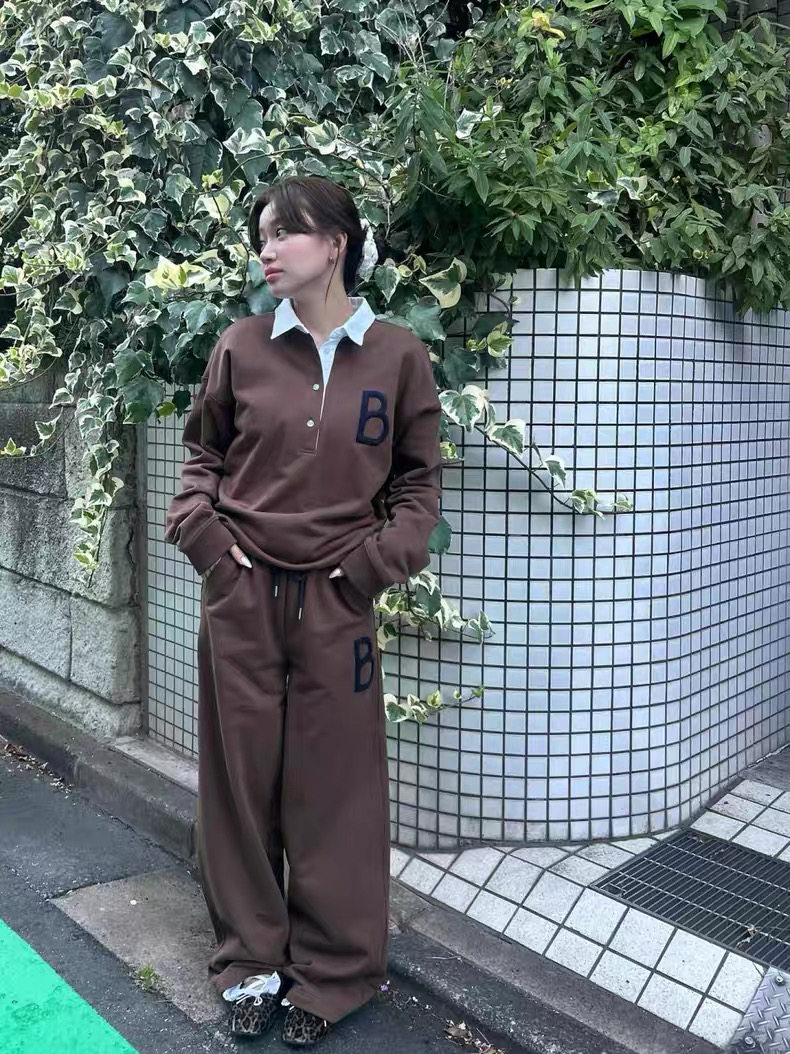 Ensemble assorti décontracté pour femme avec lettre B japonaise, vêtements de sport, collection Printemps 2026, sweat-shirt à col polo et pantalon, ensemble 2 pièces