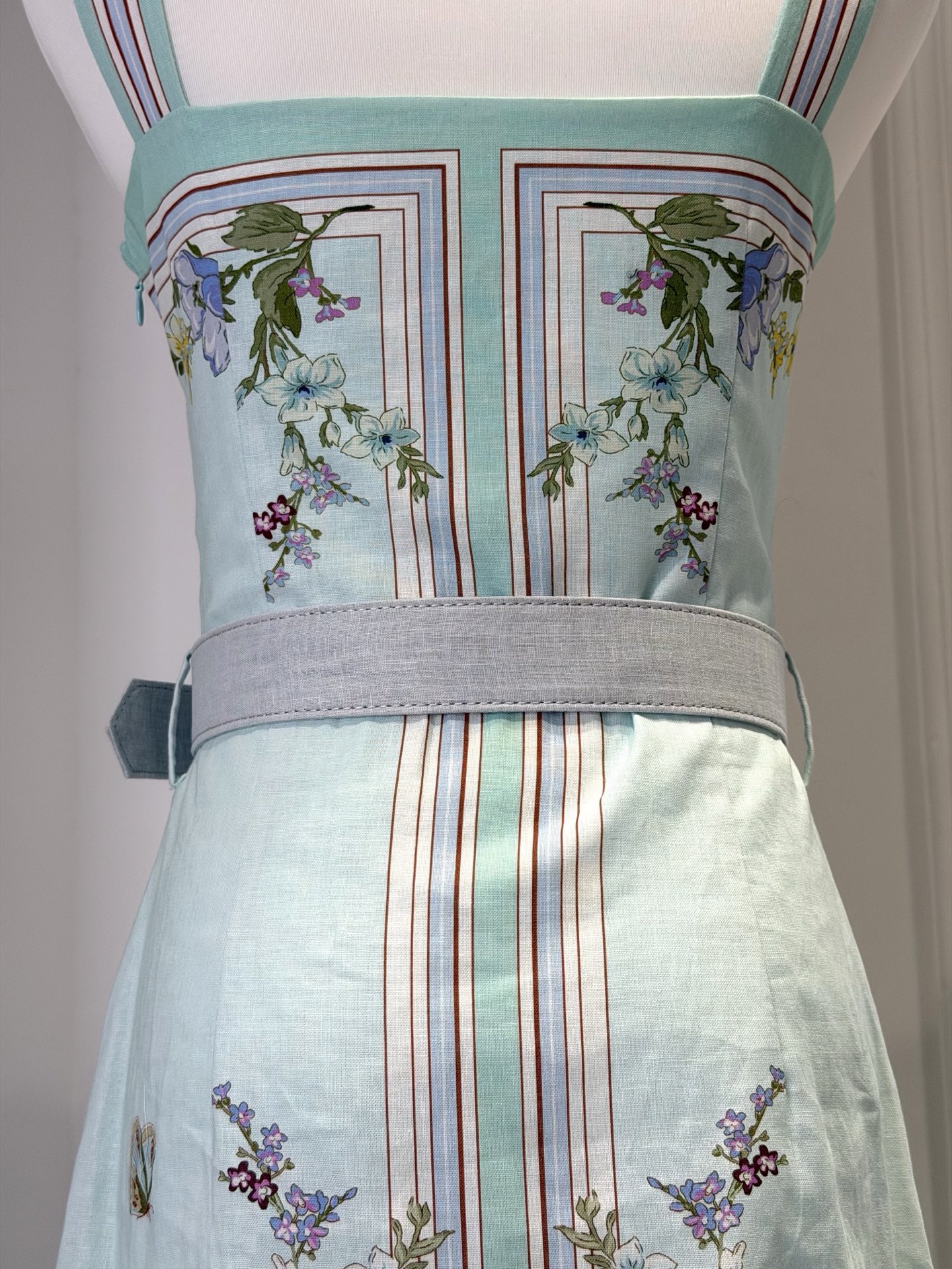 Robe longue à imprimé floral pour femmes, mélange de coton, col carré, sans manches, taille haute, robe décontractée pour femmes avec ceinture