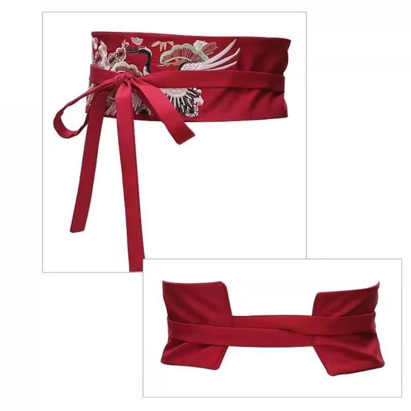 Ceinture Hanfu chinoise large, ceinture à nouer avec broderie chinoise, artisanat grue