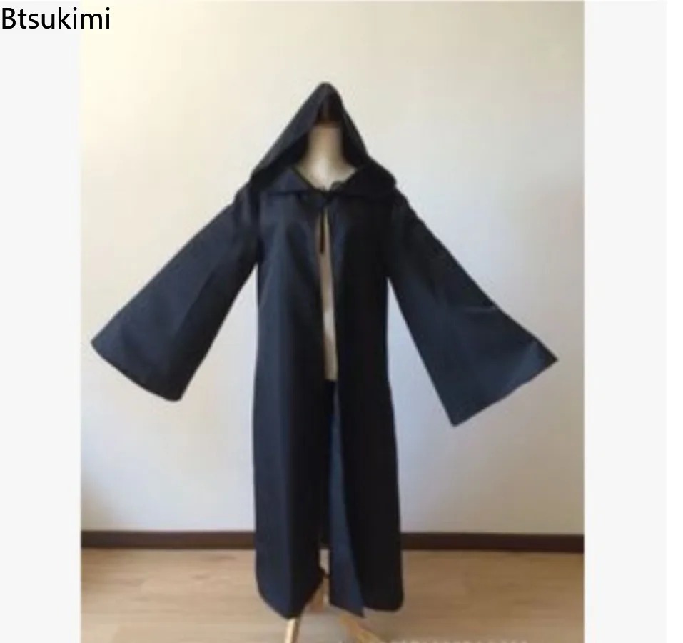 Robe à capuche médiévale pour enfants et adultes, Robe de prêtre moine pour garçon, Costume de Cosplay d'halloween, Cape noire et blanche, tunique de magicien pour hommes, nouvelle collection