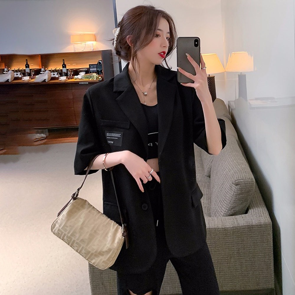 Blazer à Manches Courtes pour Femme, Veste d'Été Respirée, Mode Coréenne, Combishort, Poches Fines à lèvent en Y