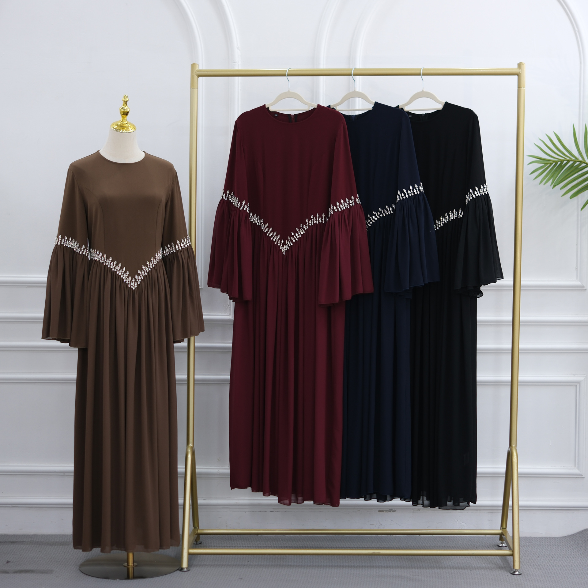 Robe d'Aïd Abaya pour femmes musulmanes, robes ornées de diamants, Jalabiya Abayas, Kaftan à lacets, Islam, Ramadan, Maroc, Dubaï, Vestidos, Robe longue arabe