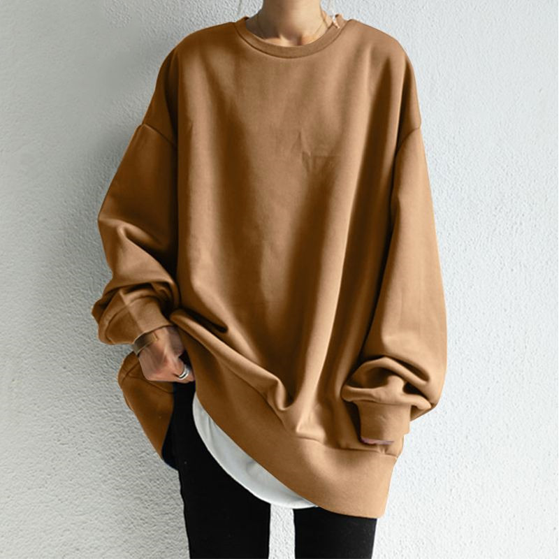 Sweat-shirt femmes automne hiver haut sportif col rond manches longues couleur unie ample 2025 femme vêtements de sport décontractés Tops basiques