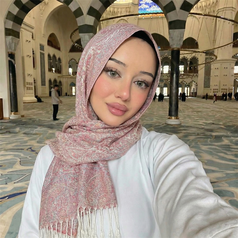 Écharpe Paisley Femme Effet Cachemire Pashmina Châles à Pompons Hijab Foulard Hiver Femme Écharpes Foulard Bufanda 2026