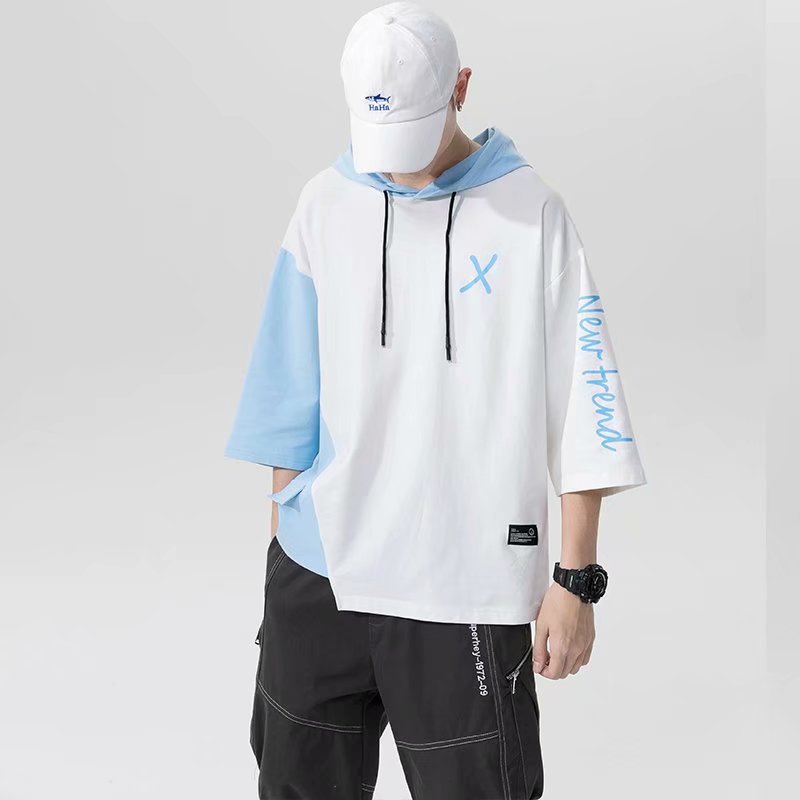 T-Shirt à capuche pour hommes, mode coréenne, été, extérieur, décontracté, manches courtes, Hip-hop, vêtements pour hommes, Streetwear, 2021