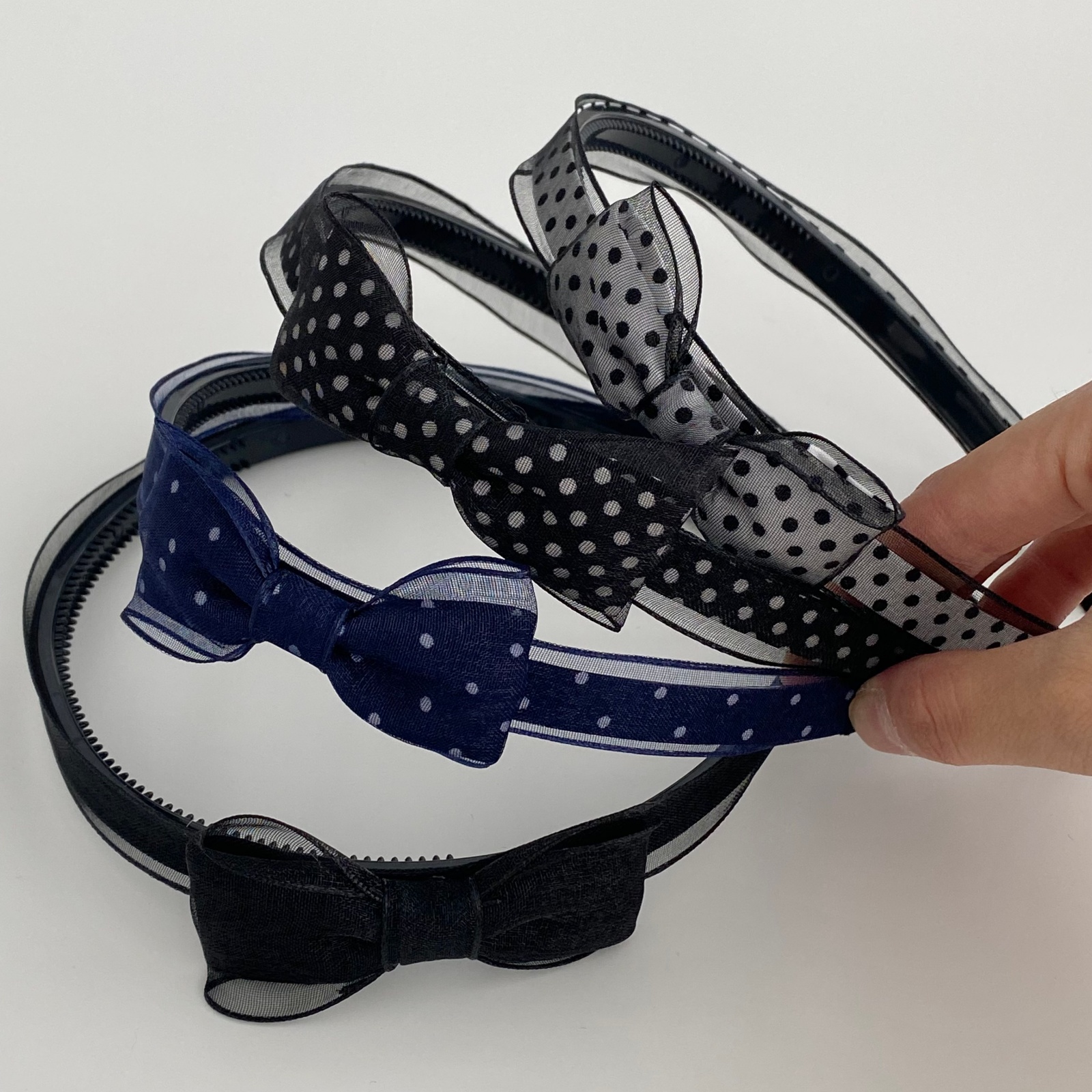 1PC Bandeaux vintage à pois en organza avec nœud, serre-têtes élégants en maille transparente, accessoires capillaires doux et polyvalents pour femmes au quotidien