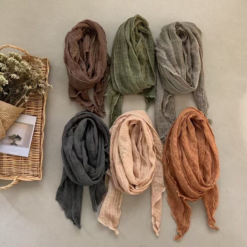 Écharpe rétro unie pour femme, texture gaufrée, châle fin plissé doux, cache-cou fin pour l'automne