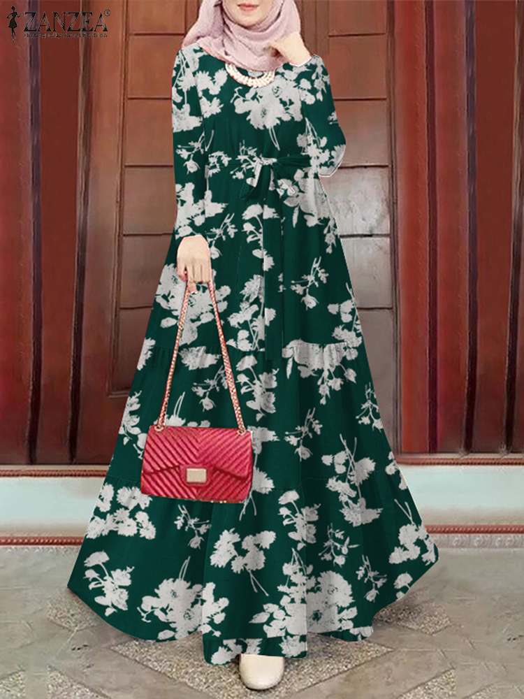 ZANZEA-Robe musulmane à imprimé floral, manches longues, ramadan, turquie, vintage, éducatif, vacances, maxi, caftan, islamique, abaya, printemps