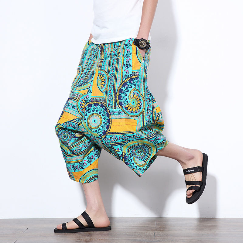 Pantalon lanterne d'été pour hommes et femmes, décontracté, plage, impression ethnique, loisirs, également, capri de vacances, objectifs, thaïxiété