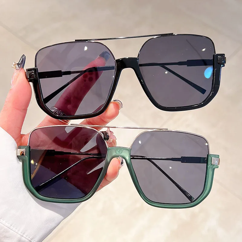 Lunettes de soleil Vintage surdimensionnées pour hommes et femmes, nuances carrées, tendance, Design de marque populaire, UV400