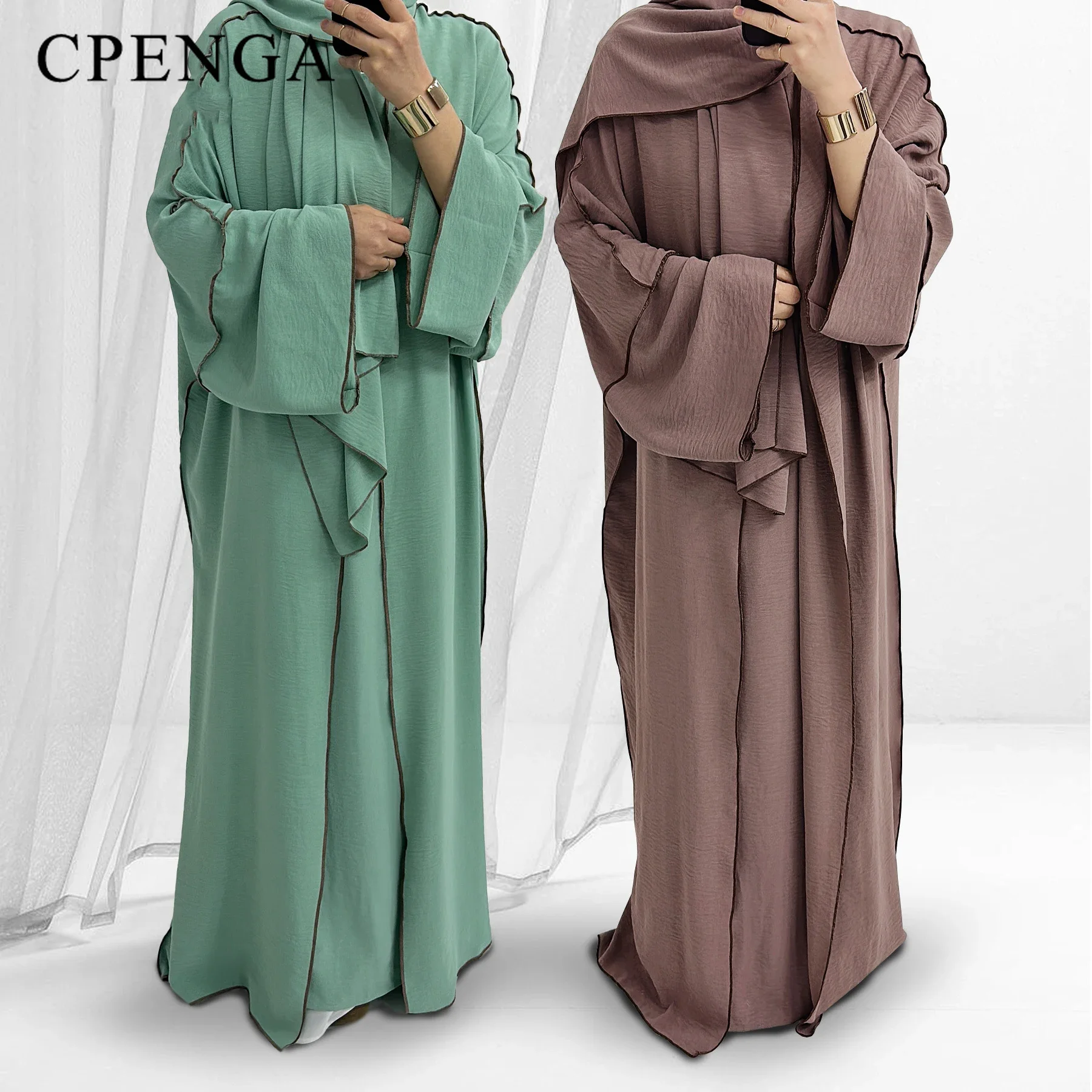 Robe musulmane modeste pour femmes, Hijab uni arabe, Abaya, Ramadan, Vêtements islamiques, Turquie, Robes à manches longues avec intérieur, 3 pièces