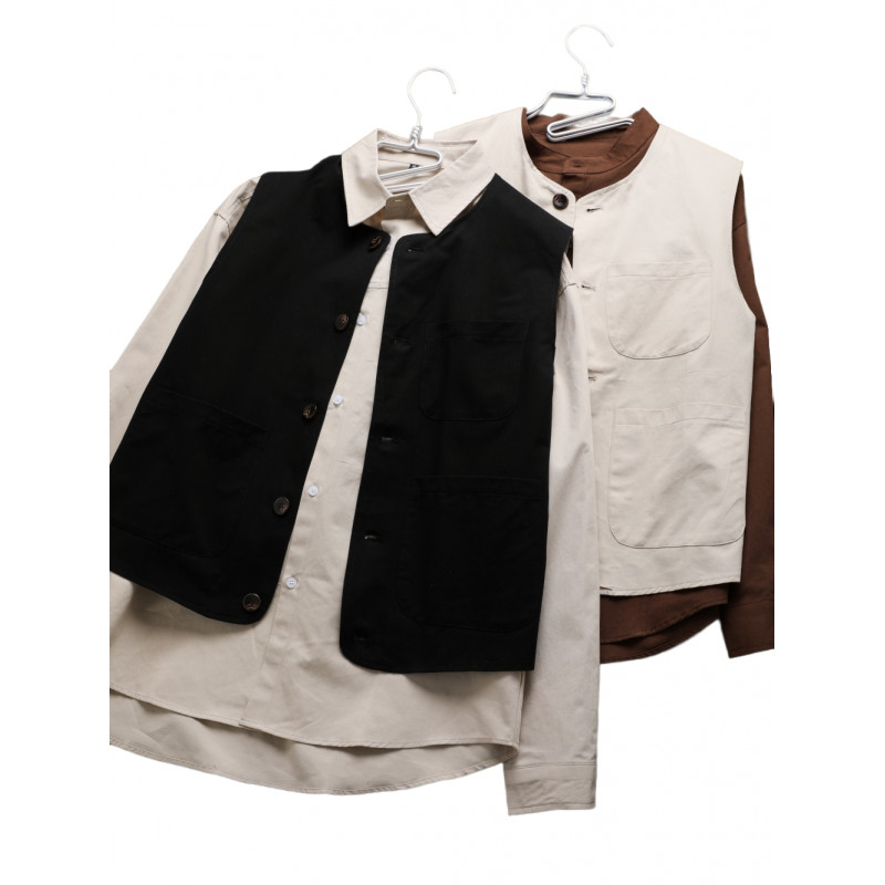 Gilet décontracté japonais pour hommes, Style de vêtements de travail rétro, détail de poche 100% coton, coupe ample pour les travaux en plein air et au café