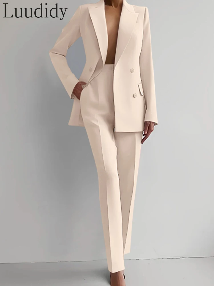 Costume deux pièces pour femme, blazer de bureau, ensemble blazer et pantalon à manches longues
