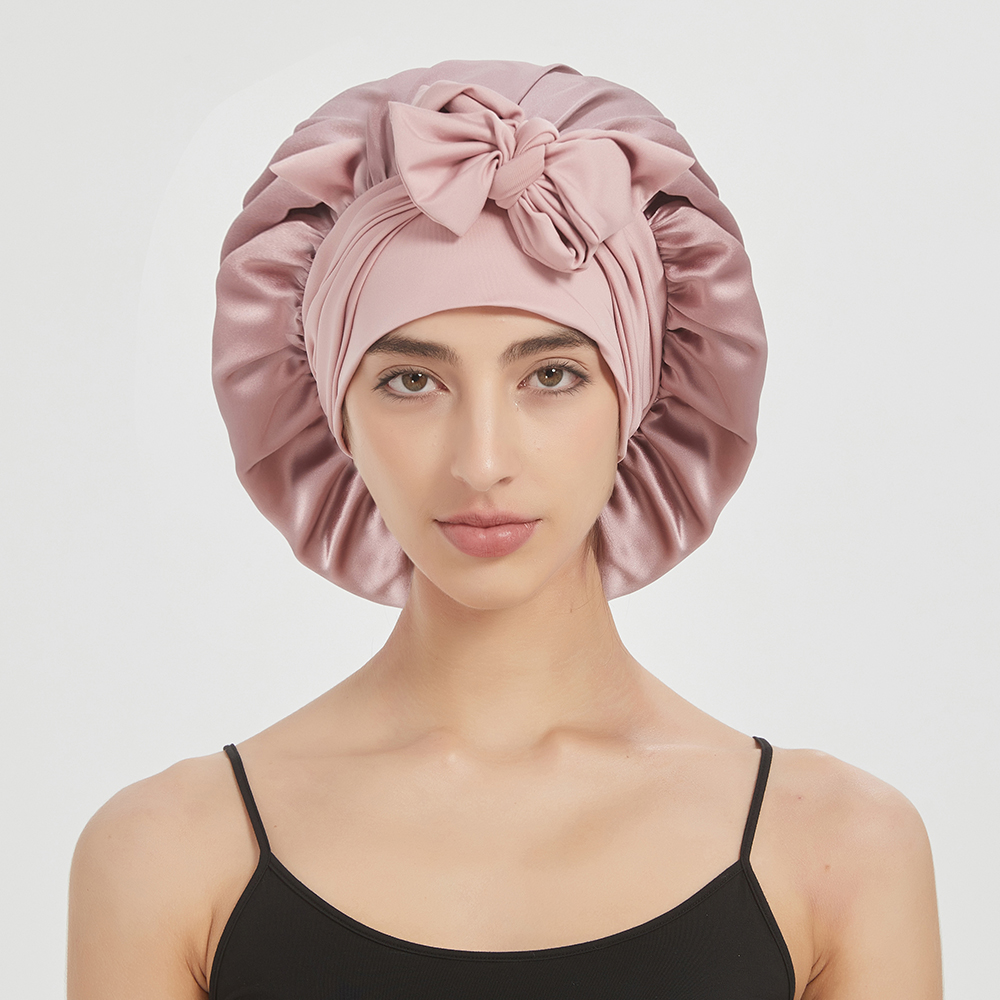 Bonnet de nuit double couche 100% soie véritable pour femmes avec large bande élastique 22 Momme