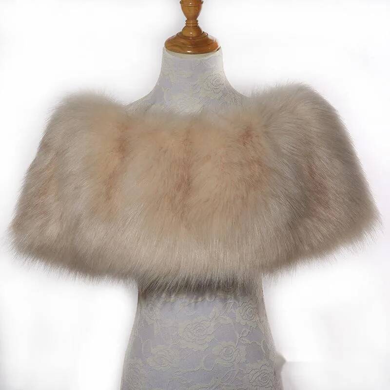 Hiver fourrure châle enveloppes femme élastique fausse fourrure de renard pull Cape élégante longue fourrure épaule couverture pour les femmes épaissi