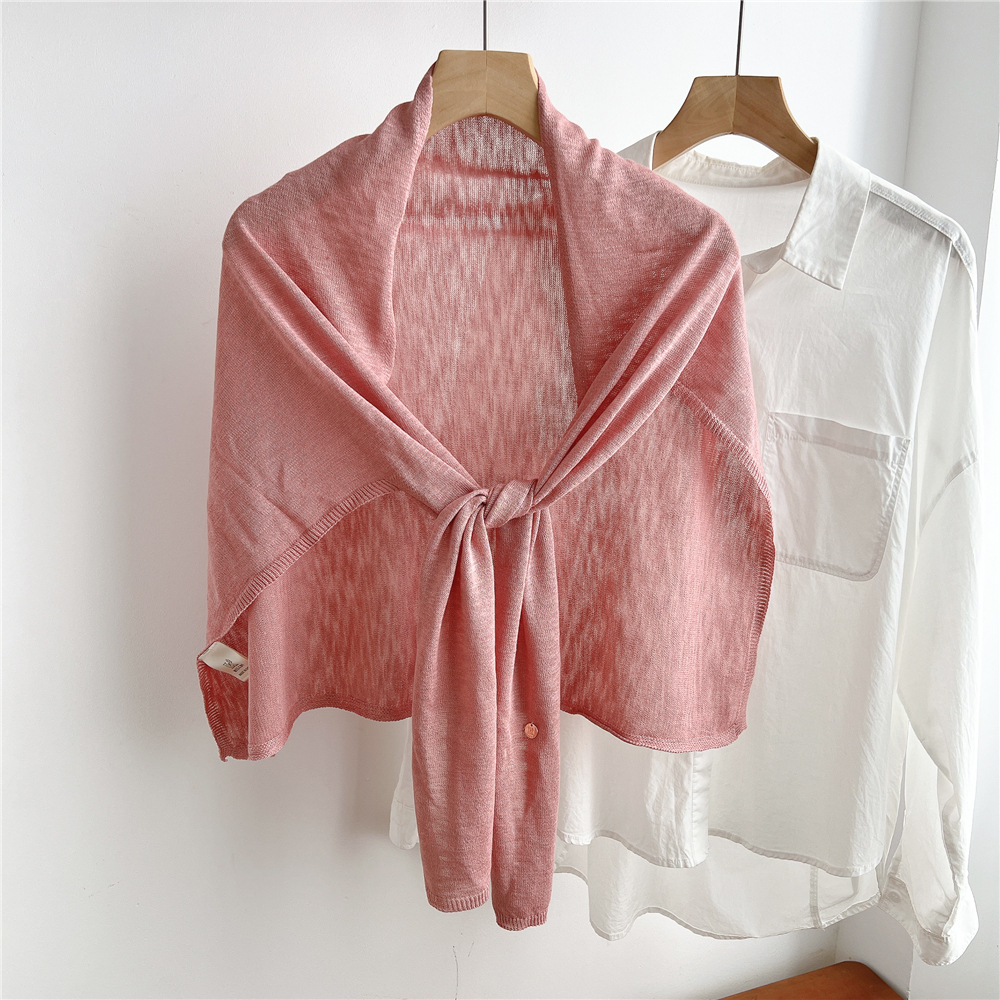 Écharpe d'été légère et respirante pour femme, en tricot fin, avec nœud à nouer sur le devant, protection solaire, châle multifonctionnel pour climatisation