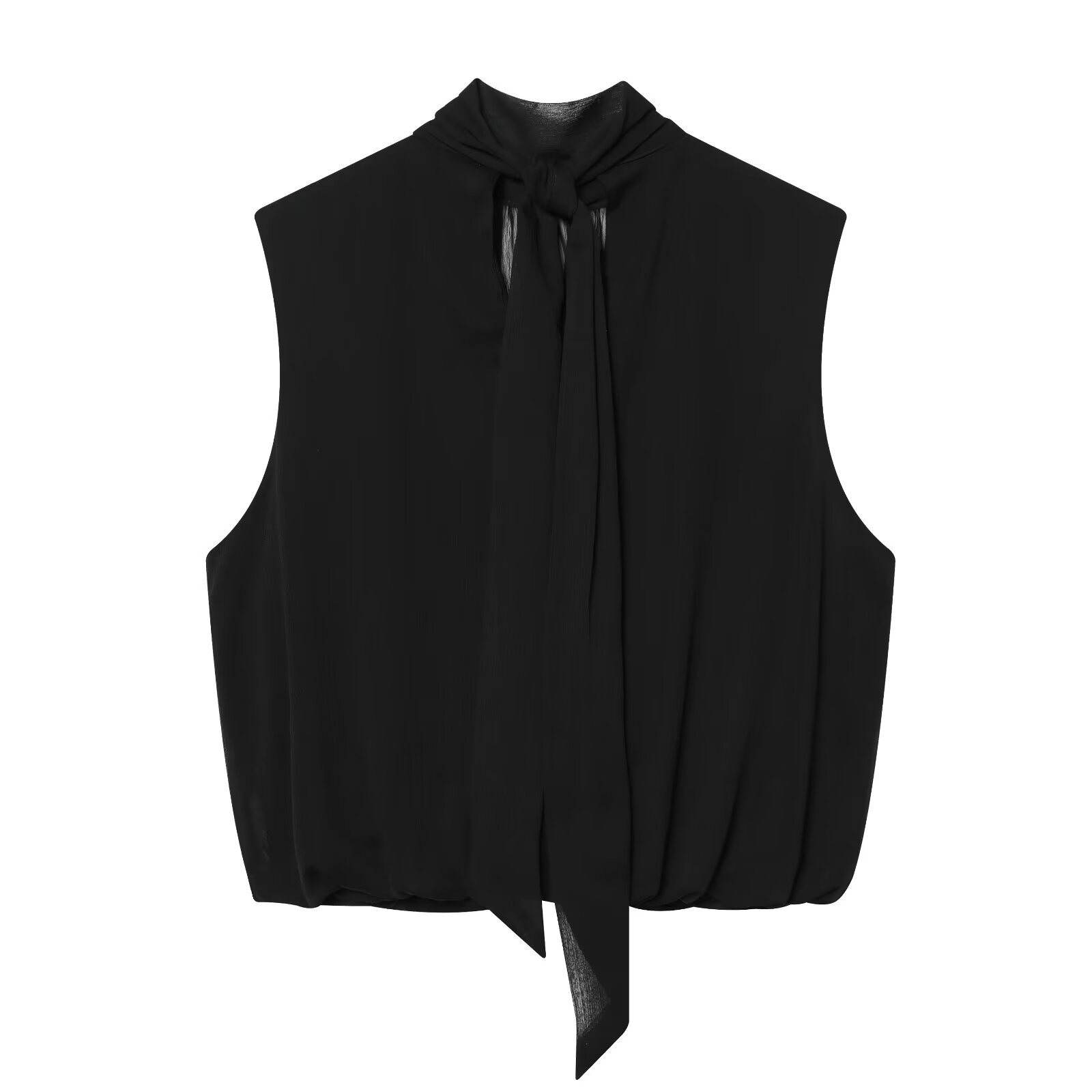 Hauts drapés noirs pour femmes, style ballon, col roulé sans manches, chic et tendance, pour l'été