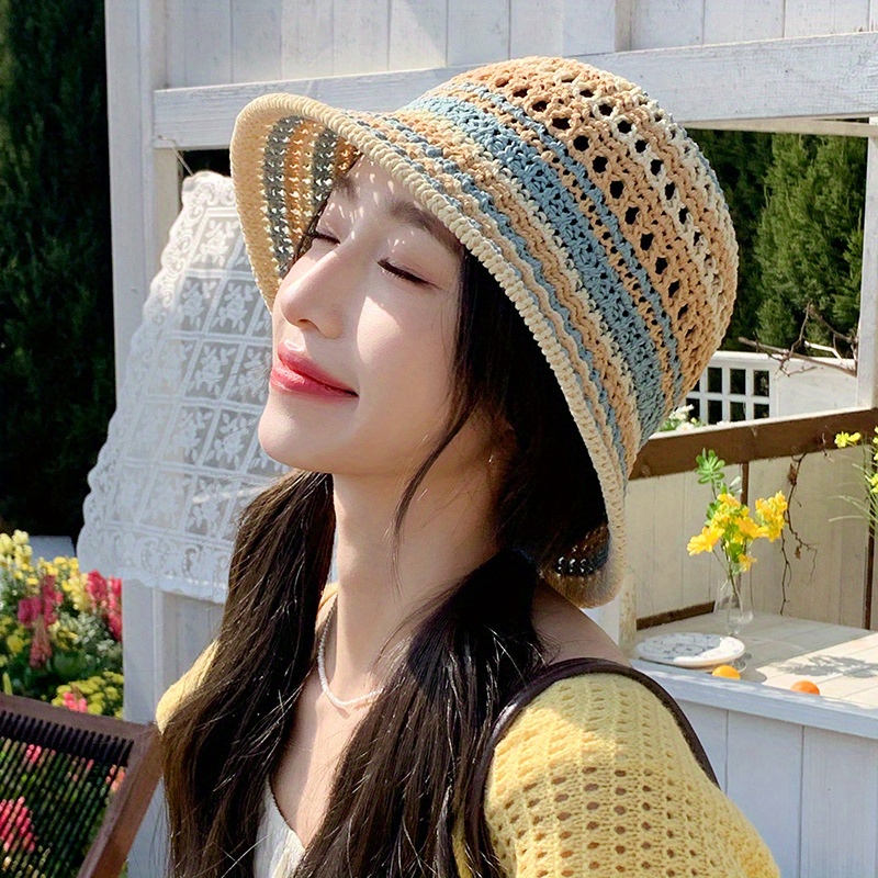 Chapeaux de plage pour femmes, chapeau en tricot bohème, Bonnet d'été en macramé tissé à la main, chapeaux d'été pour femmes