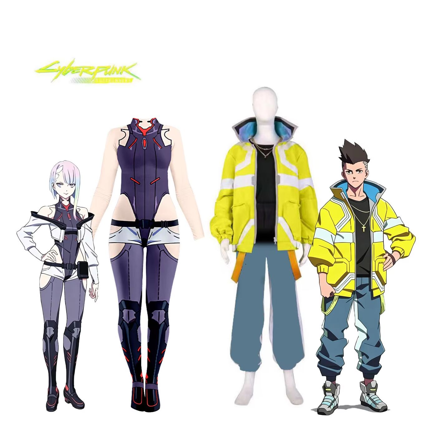 Tenue de style punk Anime David Martinez Lucy, costume de cosplay futuriste streetwear, veste à capuche jaune vif, costume d'Halloween