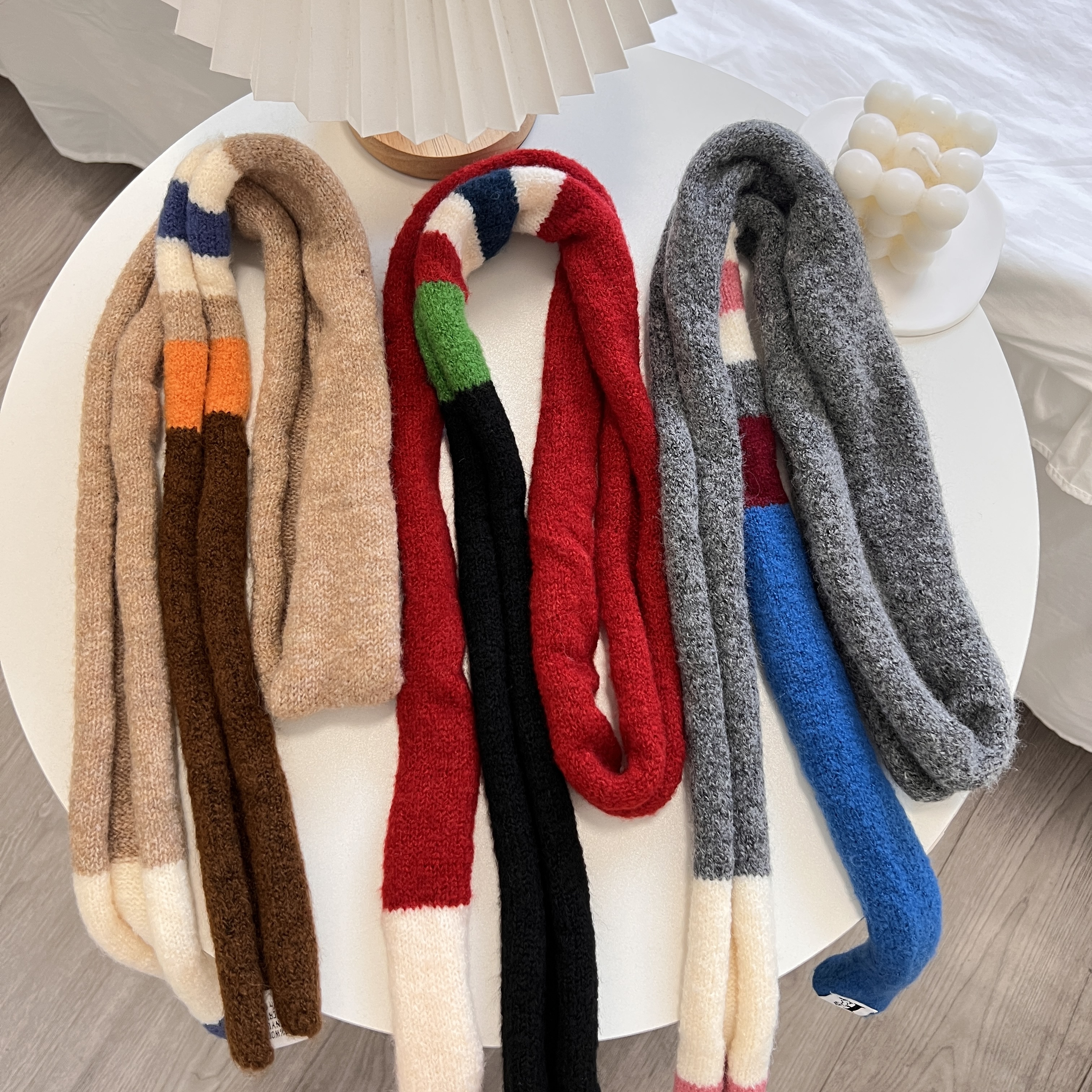 Écharpe en peluche rayée en laine pour femmes, Design de Niche, sens Spice Girl, décoration polyvalente, Version coréenne, écharpe longue fine et étroite